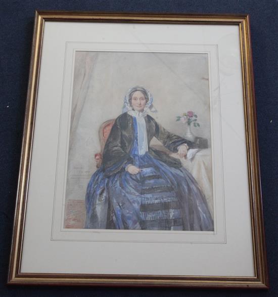 Octavius Oakley (1800-1867) Portraits of ladies seated beside tables 17.5 x 13in. and 17.5 x 12.5in.